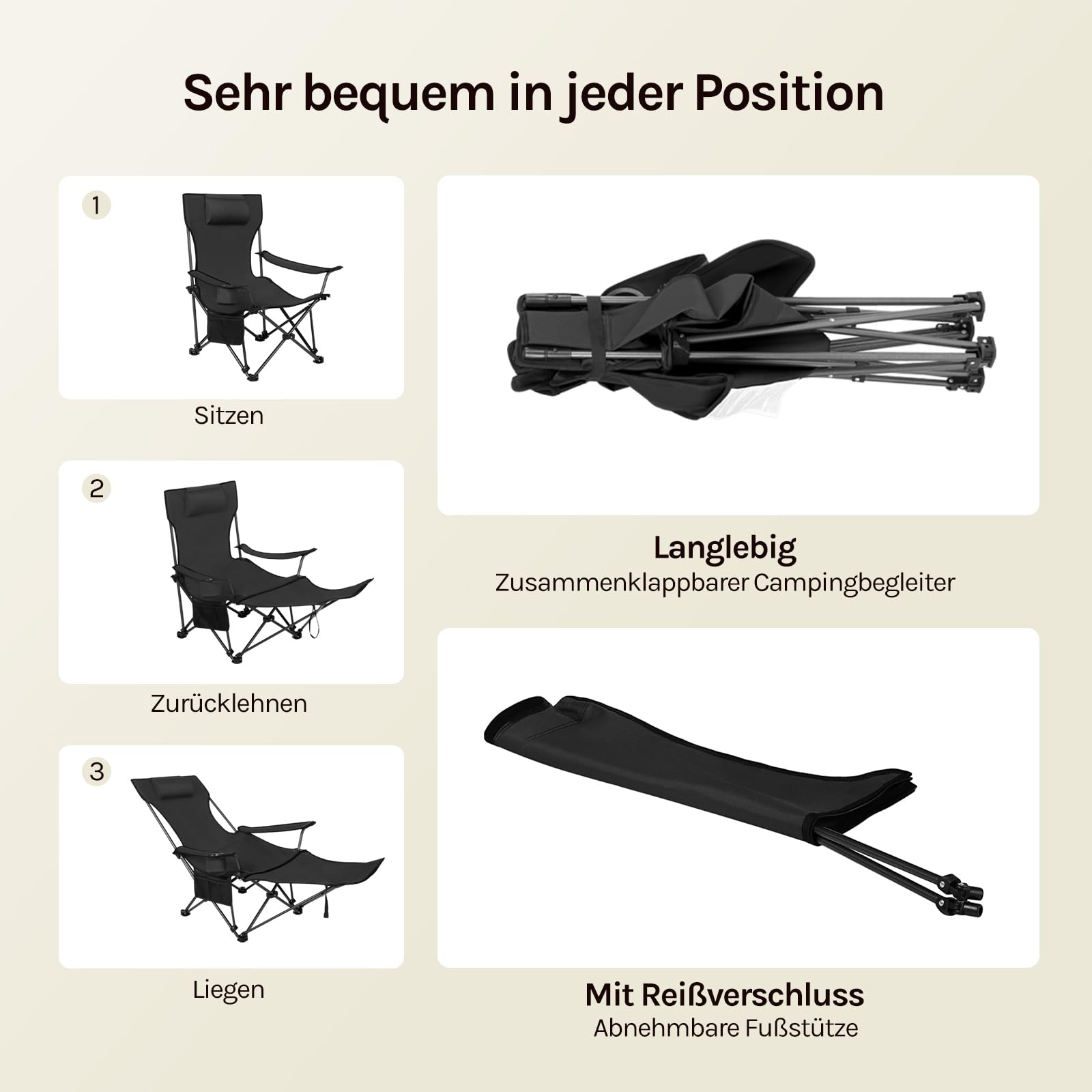 WOLTU Campingstuhl Faltbar mit Fußablage,2-in-1 Strandstuhl klappbar,Angelstuhl Camping Klappstuhl mit Getränkehalter Aufbewahrungstasche für Camping Strand Angeln