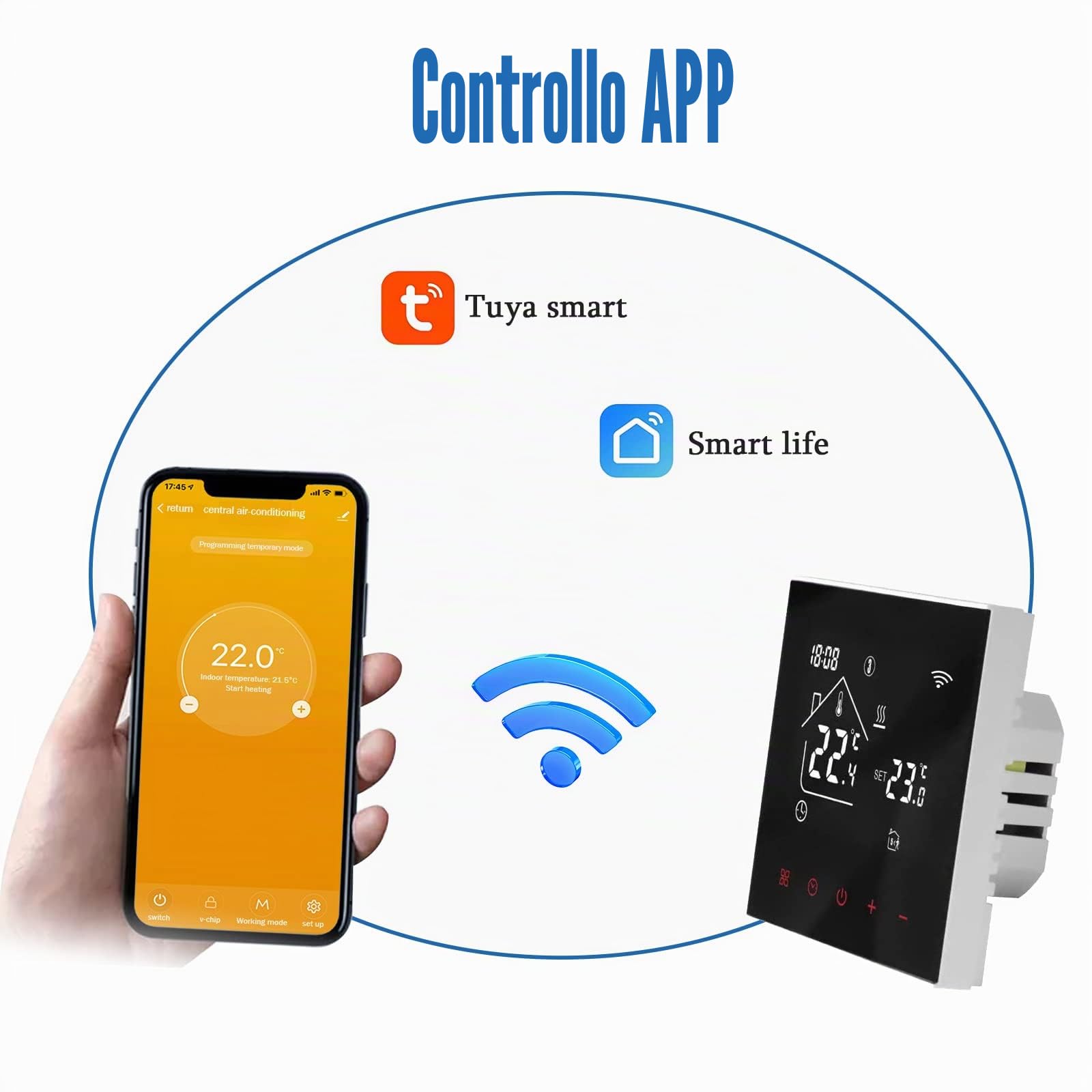 Tuya WiFi Termostato per riscaldamento a pavimento, con display a LED, touch screen, termostato digitale, compatibile con Alexa, Google Home (nero, acqua e riscaldamento a pavimento 3A)