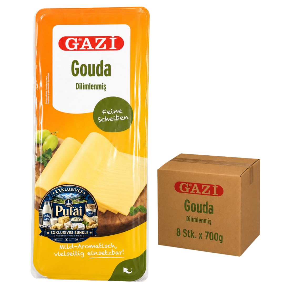 PUFAI – Gouda in Scheiben – Schnittkäse für Sandwich & Frühstück, 700g, 8 ER