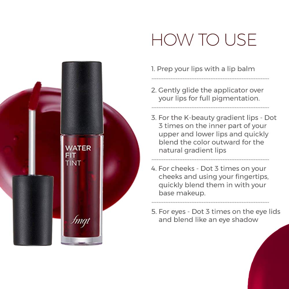 The Face Shop Water Fit Lip Tint Cherry Kiss, 5gm | Multipurpose 3-in-1 Lip Tint | Hydrating, Transfer proof, Long Lasting, Non greasy, Matte Finish 1