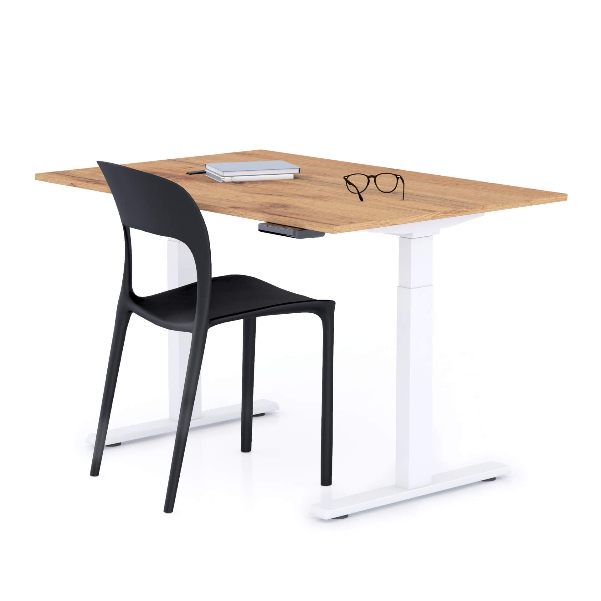 MOBILI FIVER, Escritorio Elevable Clara 120x80 Madera Rústica con Patas Blancas, Aglomerado y Melamina/Aluminio/Acero, Mesa Escritorio para Oficina