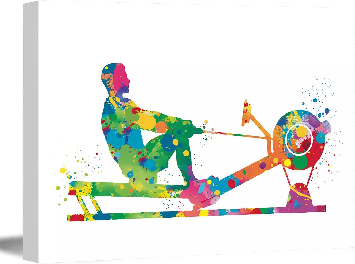 Wall Art Canvas Art,Living Room Decor For Men,Rowing Man Watercolor Print Sports Art Rowing Machine Workout Room Workout Decor Rowing Machine Kayak Boy Wall Art,16"x24"Framed Wall Art