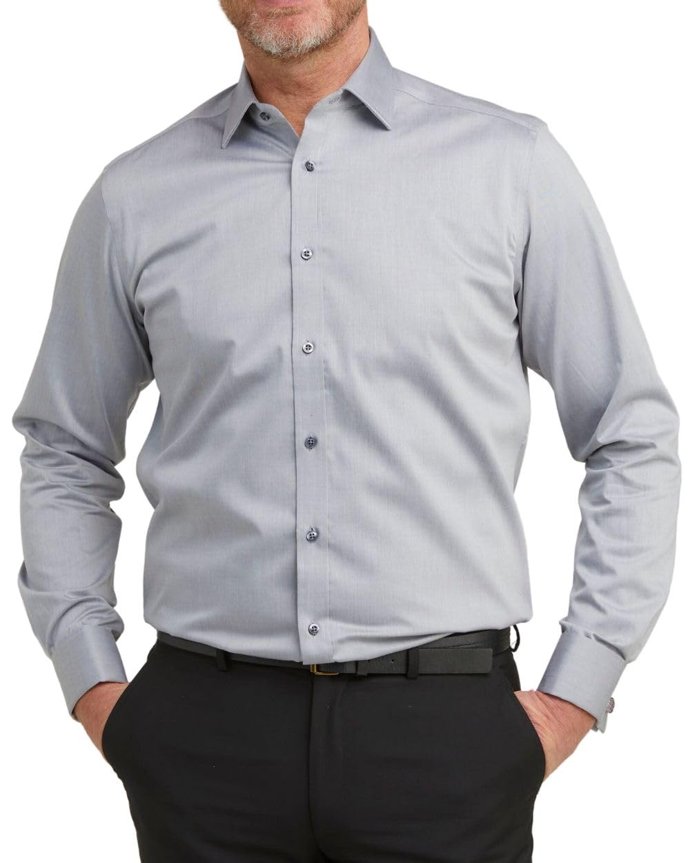 Double TWO Men's Cotton Twill Shirt Luxury Double Cuff Classic Fit Formal Shirt - Grey 18" Collar