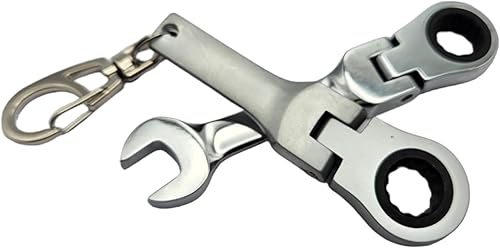 Miniatura 2 de GTRotors Llave de engranaje de cabeza rechoncha de 0394in con llave de trinquete de 0394in con cabezal flexible llavero combinado de llavero