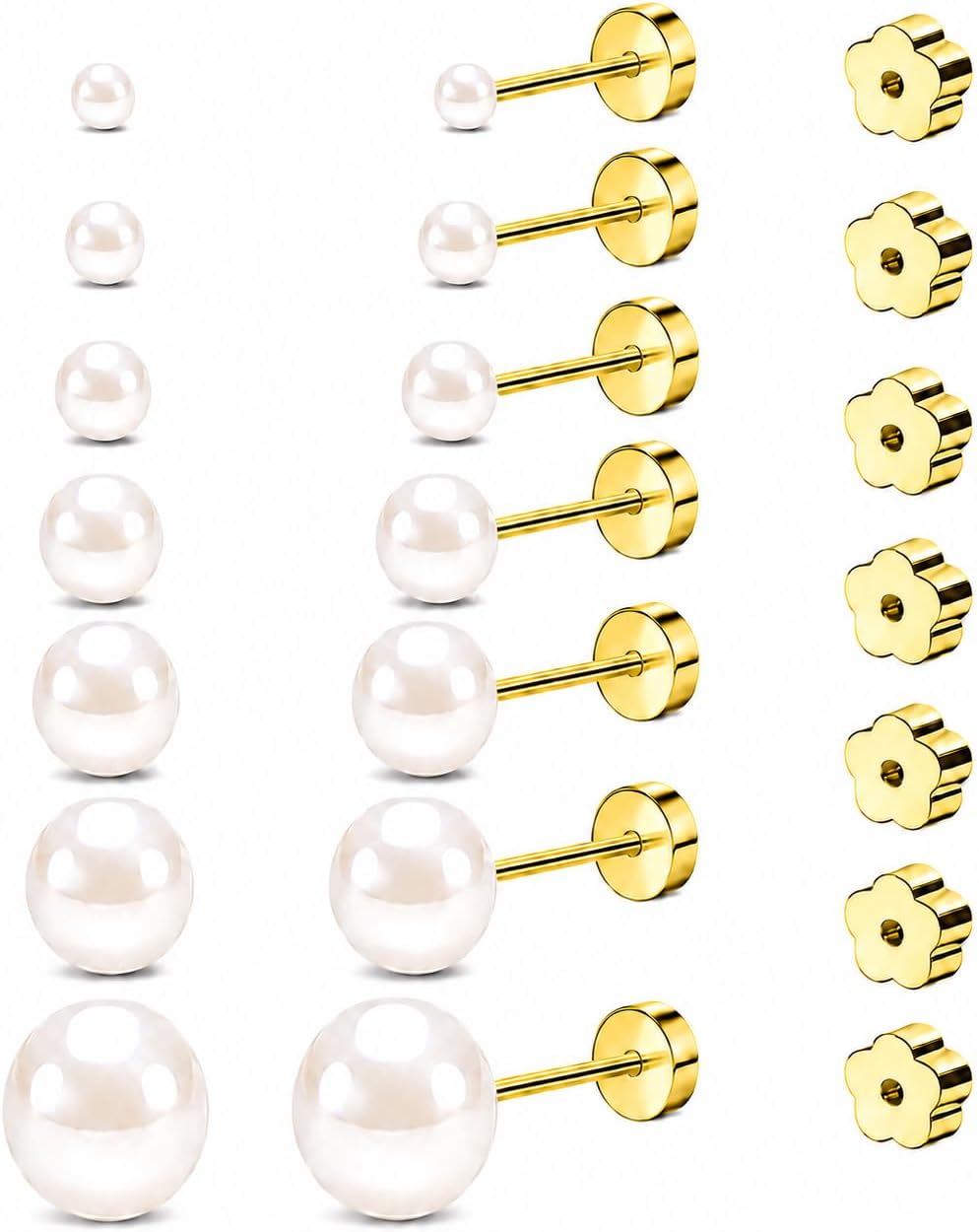 7 Pairs Silver Pearl Stud Earrings, Hypoallergenic 316 Stainless Steel