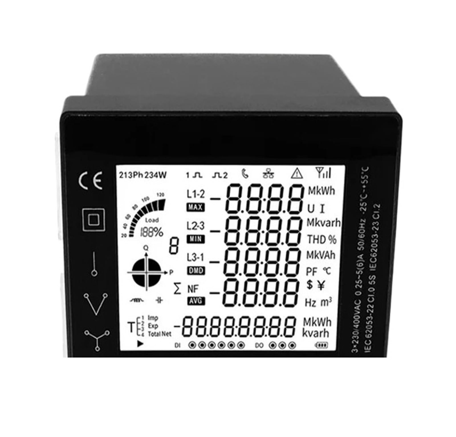 Medidor de energía de panel de alimentación multifunción, velocidad múltiple, 96 * 96mm, RS485 con transformador de corriente, conexión 5A(Multiple ratePAC5010)
