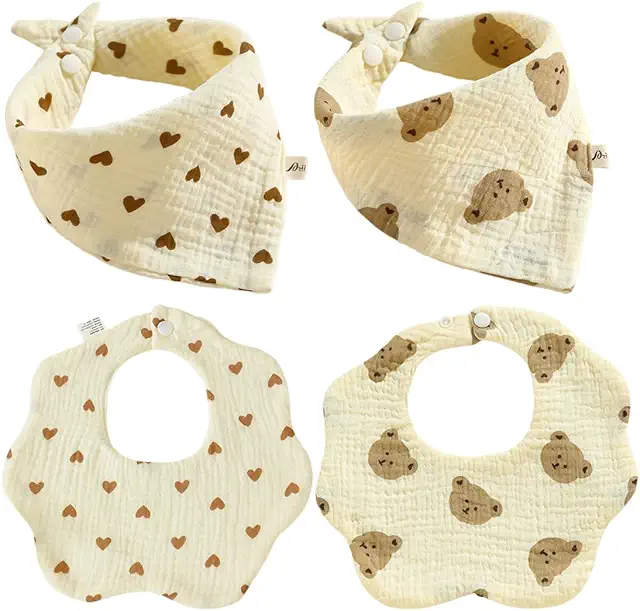 Lot de 4 Bavoirs Bandana Bébé Multifonctionnels - Unisexe Garçons Filles