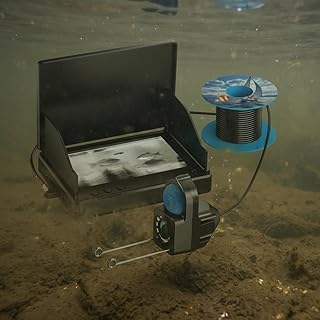 IPS Fischfinder Kamera mit Weitwinkelobjektiv, 6-8H Akku Unterwasser-Angelkamera für Meer Eis See Fluss, HD Videorecorder mit Sonnenblende, 15M/30M Kabel, Schwarz