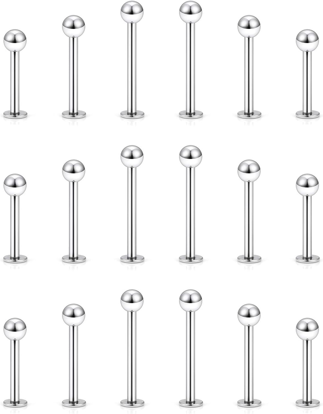 20G 18G 16G 14G 12G Lip Labret Medusa Monroe Rings Studs 316L Surgical Steel Flat Back Tragus Helix Cartilage Earring Stud Piercing Jewelry Bar Length 8mm 10mm 12mm Mix Color 18PCS