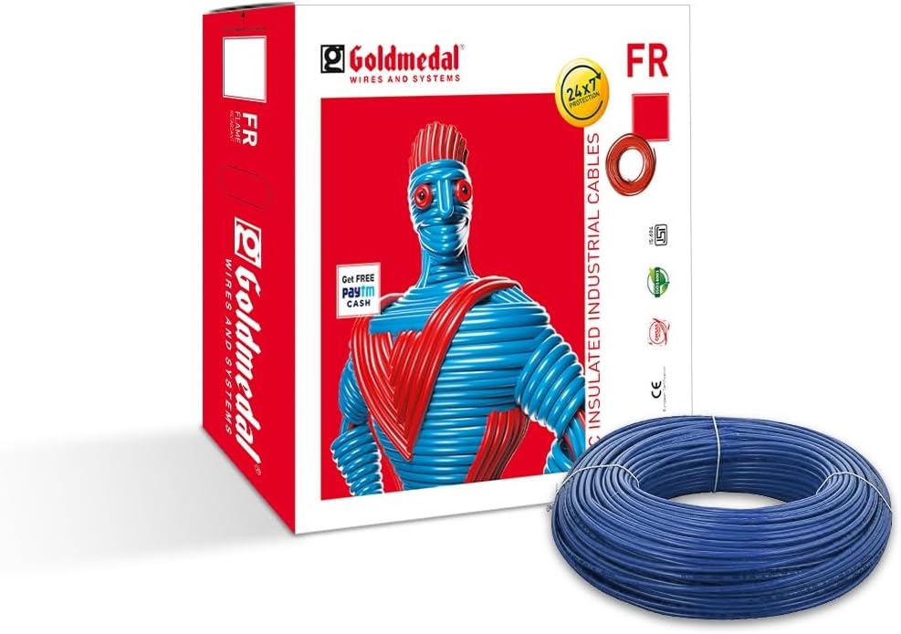 Goldmedal 2.5 Sq mm Fire Retardant Electric Wire | 90 Meter PVC Insulated Single Core Copper Wire | Flexible Electrical Cable for Home, Domestic & Industrial Use | (Blue)