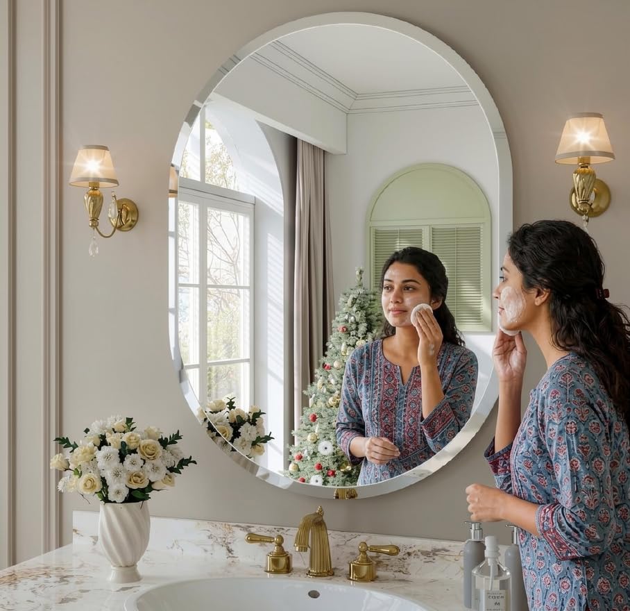 Image of Creative Arts n Frames 18x24 inch 5mm Thick Beveled Smooth Edges Frameless Wall Mount HD Mirror Home Office Hotel Decor for Living Restroom Bedroom Bathroom (Capsule Shape 18x24 HD Mirror)