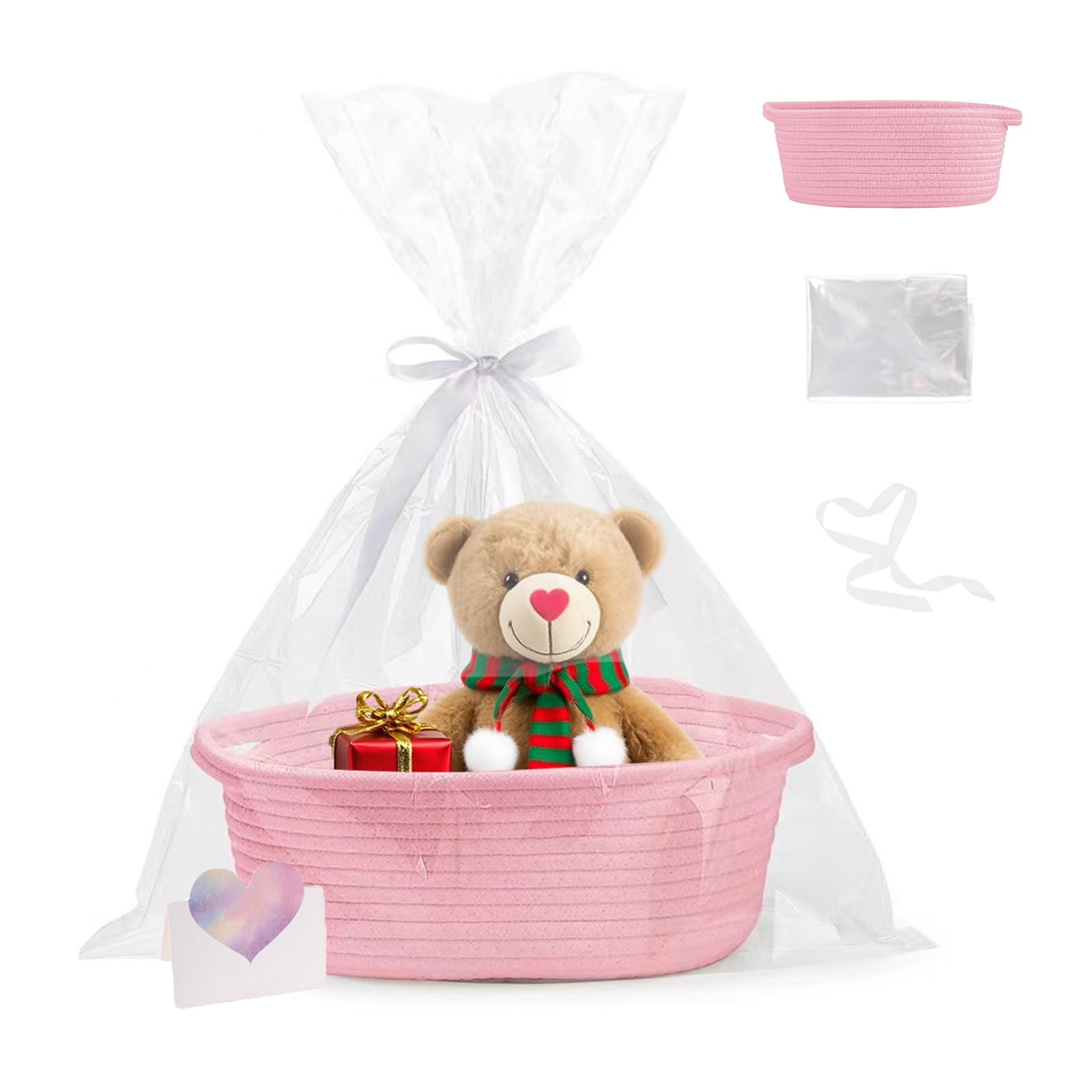 Panier Cadeau, Lot de 1 Paniers Cadeaux, 30 x 20 x 12 cm Panier Cadeau Vide, Vide à Garnir, Tressé Avec Sacs Cadeaux et Rubans, pour Diverses Fêtes, Vacances, Mariage, Cadeau de Fête (Rose)