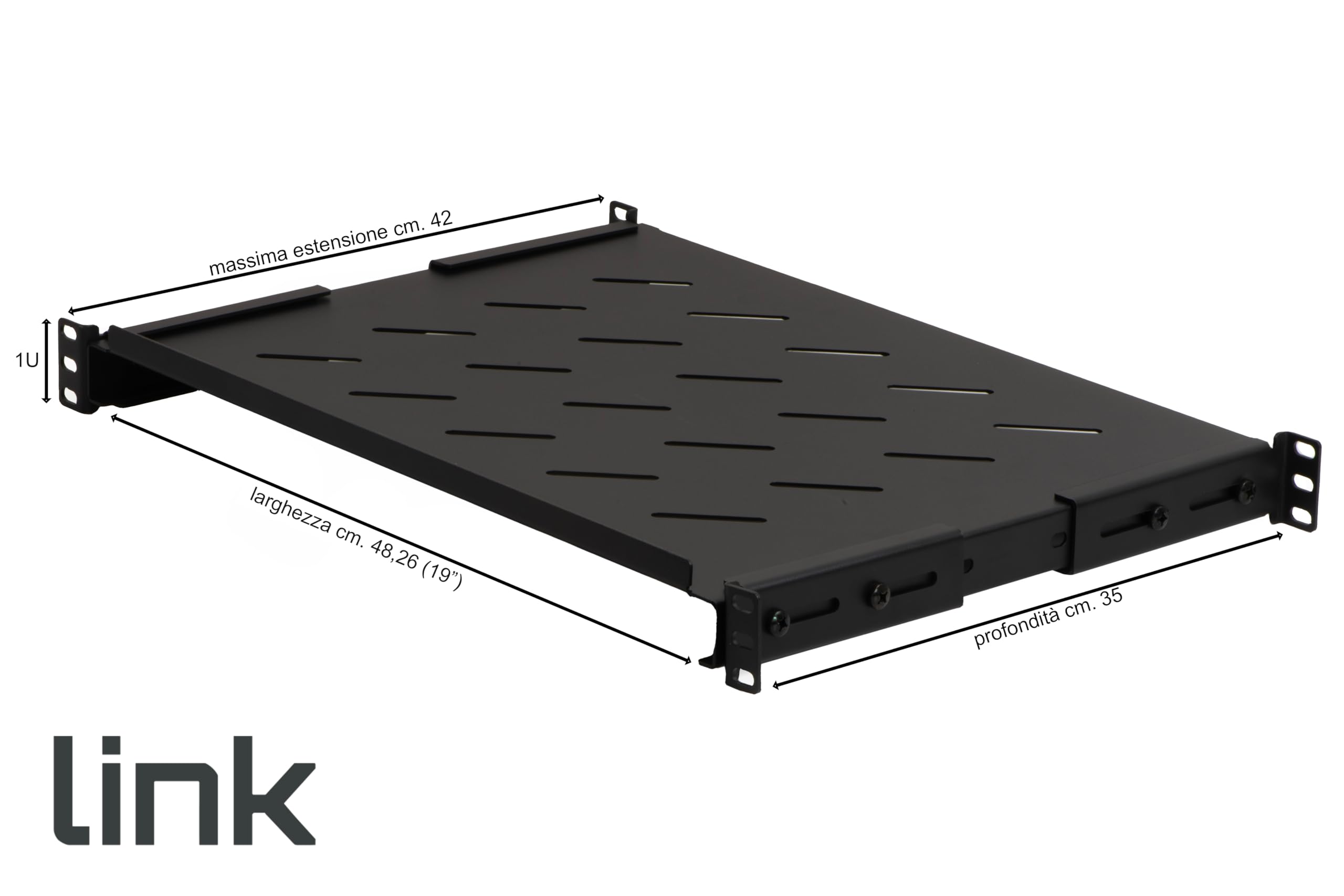 Mensola in acciaio per armadio rack 19" LKRIP350AN 350 mm nero RAL9005 portata 120 kg
