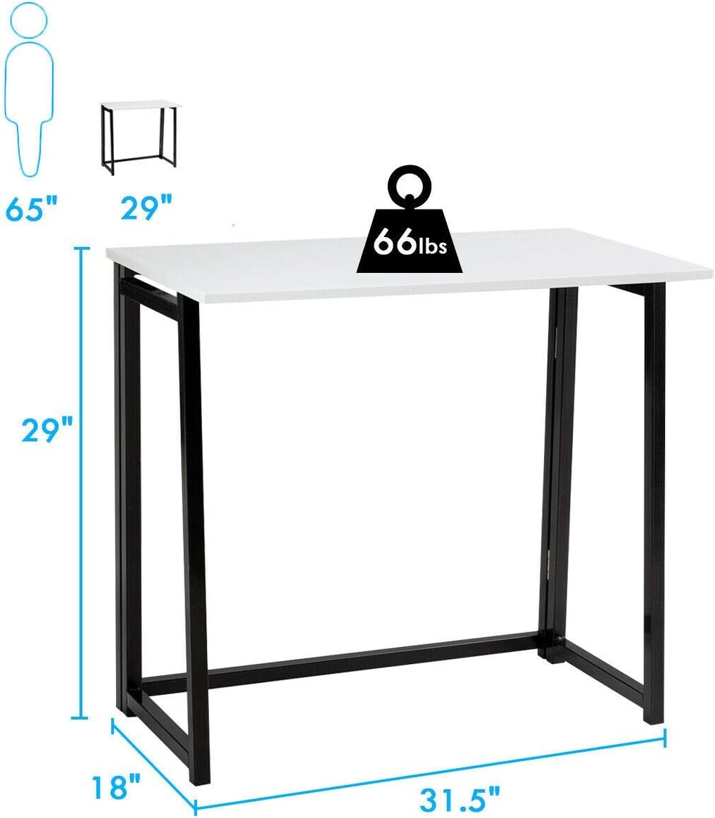 Tangkula Folding Desk No Assembly Required, Foldable Computer Desk for Small Spaces, Portable Small Collapsible Desk, Space Saving Foldable Laptop Table Home Office Desk (White)