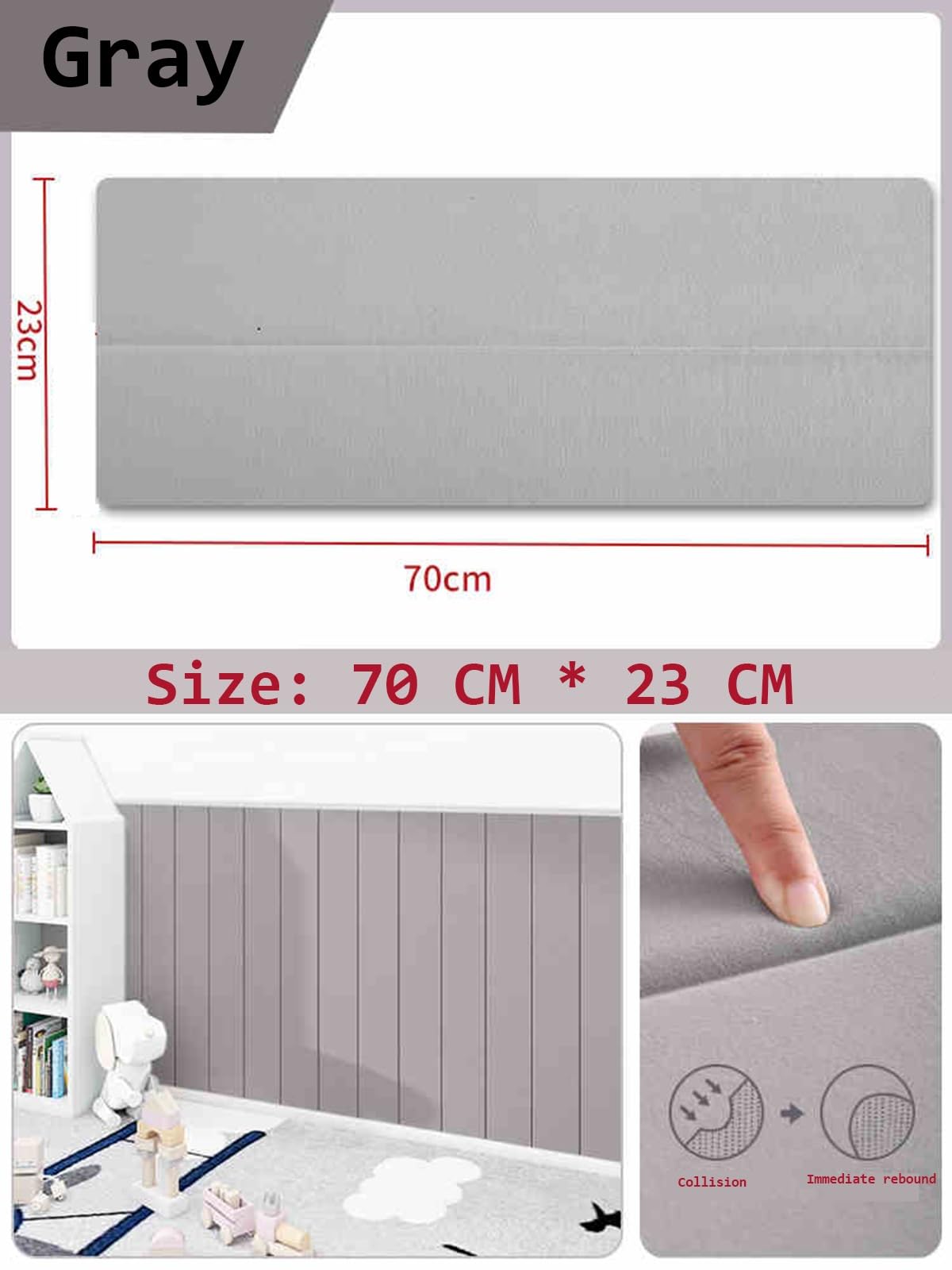 Tête de lit autocollante, Panneaux muraux rembourrés Style Tatami, Tapis Mural Anti-Collision, Rembourrage Mural imperméable Auto-adhésif pour Chambre à Coucher (Gris, 6 pièces)