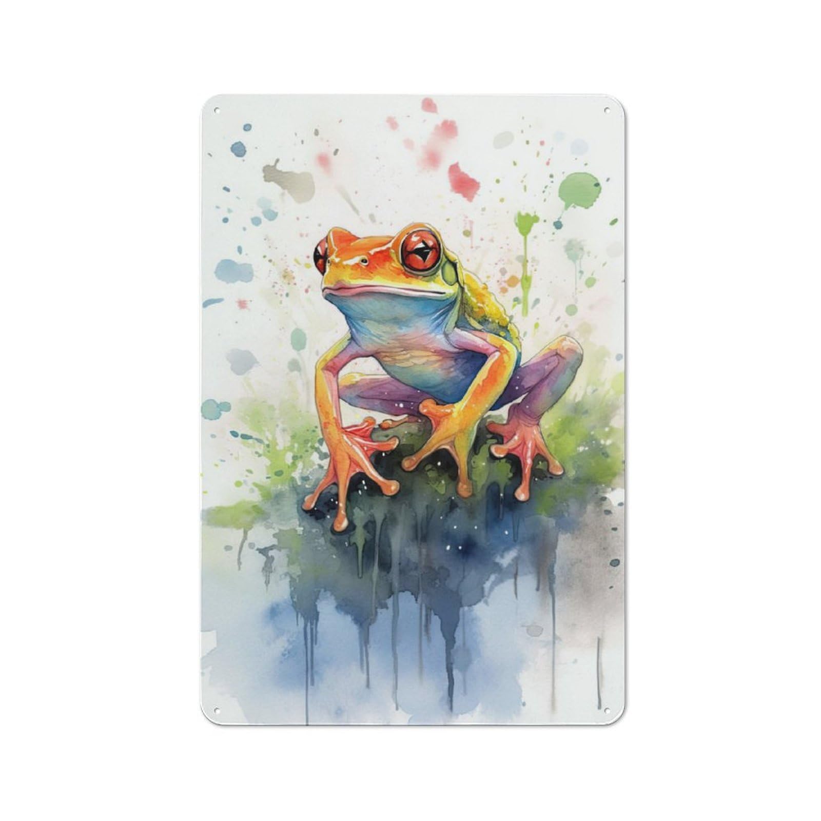 30x20cm Rustic Tin Sign with Frog Watercolor for Studio Or Craft Room, Tin Sign Wall Decor for Studios And Craft Rooms