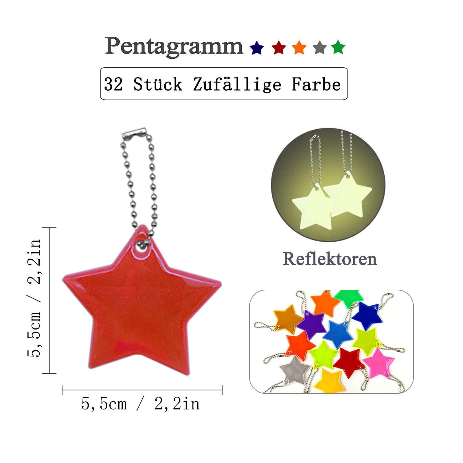 32 Reflektor-Anhänger Set – 20 Sterne & 12 Herzen Für Sicherheit An Ranzen, Kleidung & Schlüssel