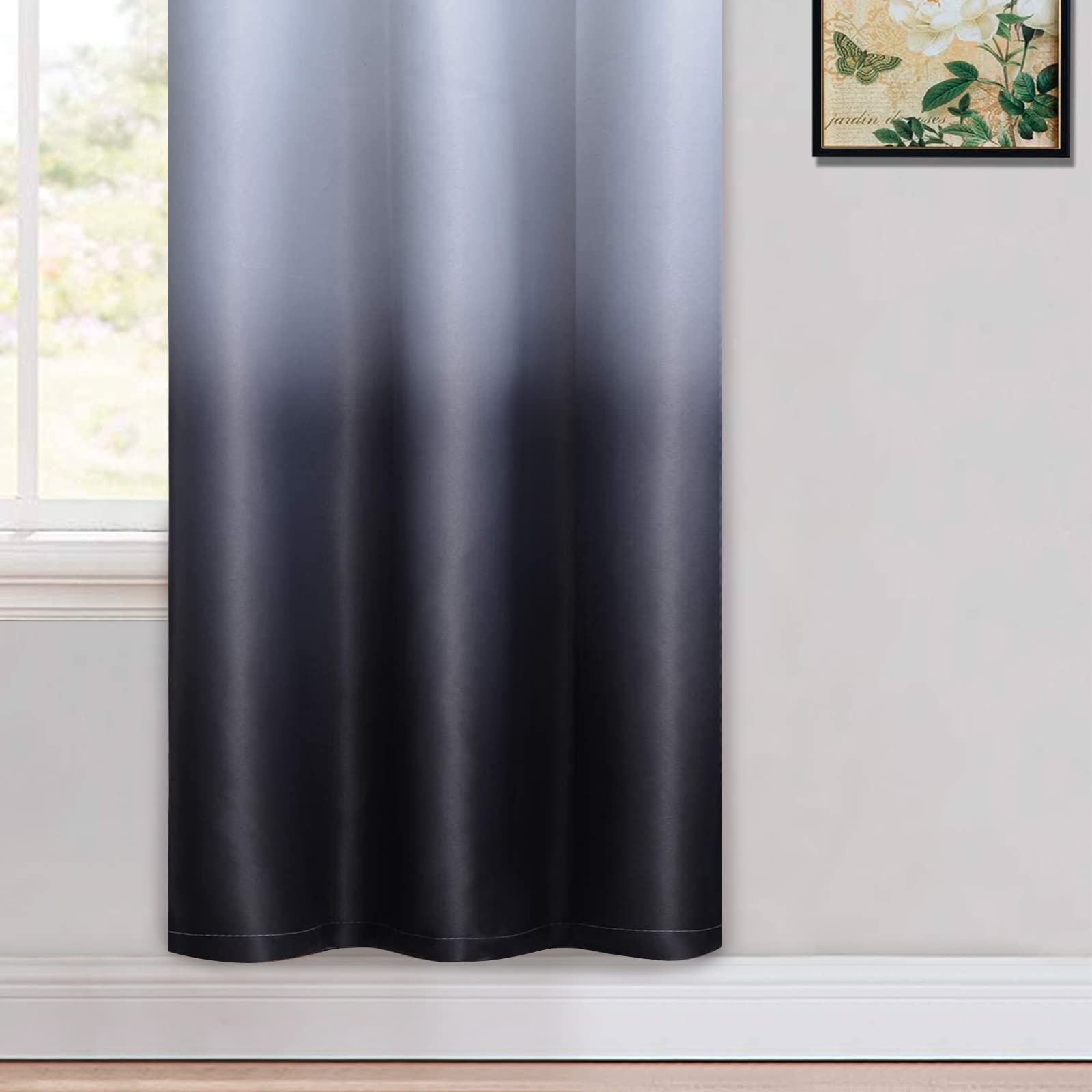 Yakamok Rideaux ombrés de 160 cm de long pour chambre à coucher, rideaux de fenêtre occultants à couleur dégradée avec œillets pour salon (noir, 2 panneaux, 106 x 160 cm)