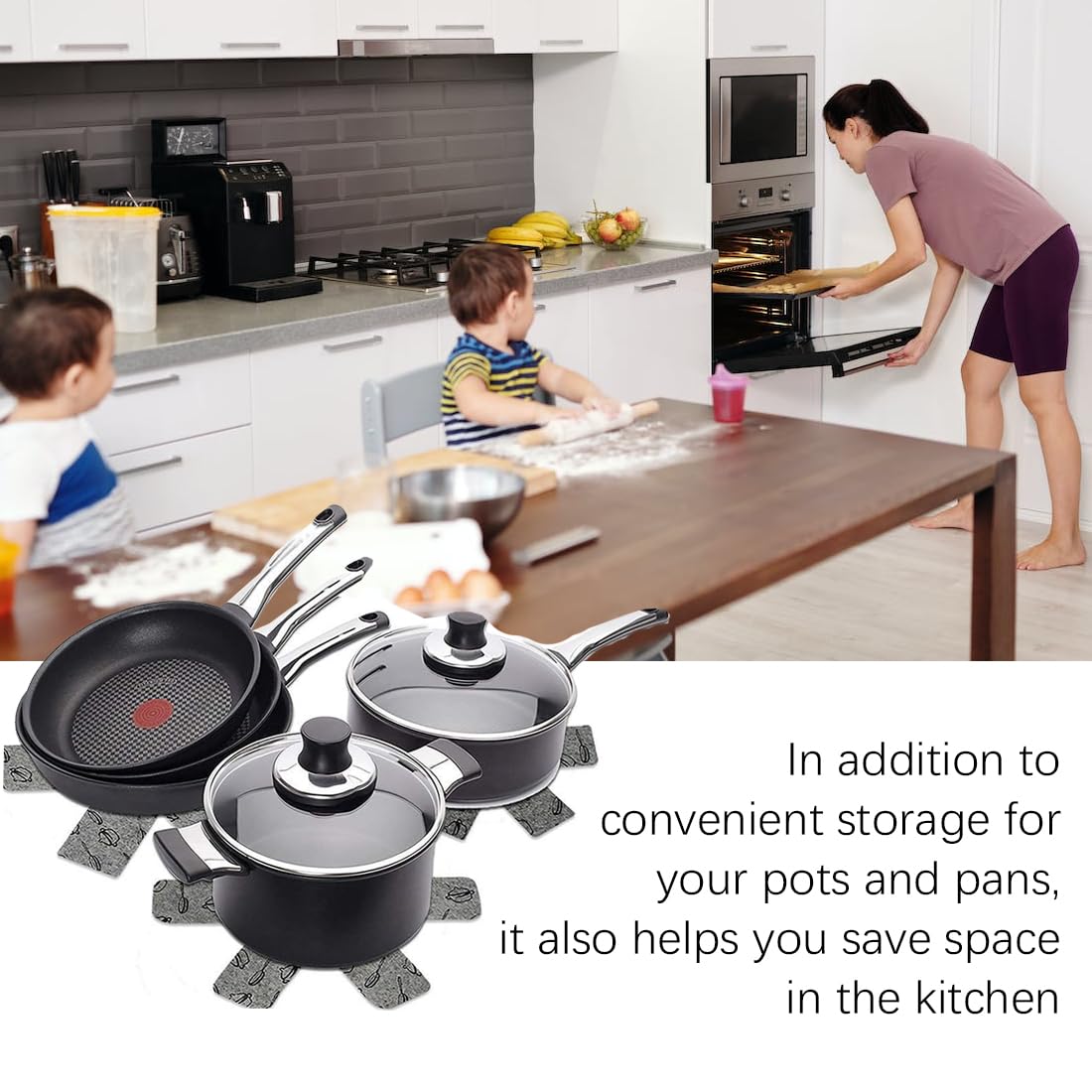 Skythrive Lot De 8 Protège-Poêles Et Casseroles – Coussinets Feutre Anti-Rayures 38 Cm, Rangement Empilable Cuisine, Écologique Et Découpable