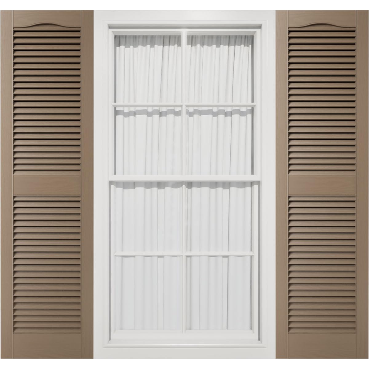 12"W x 52"H Mid-America Vinyl, Standard Size Cathedral Top Center Mullion, Open Louver Shutter, w/Installation Shutter-Lok's & Matching Screws (Per Pair), 385 - French Roast