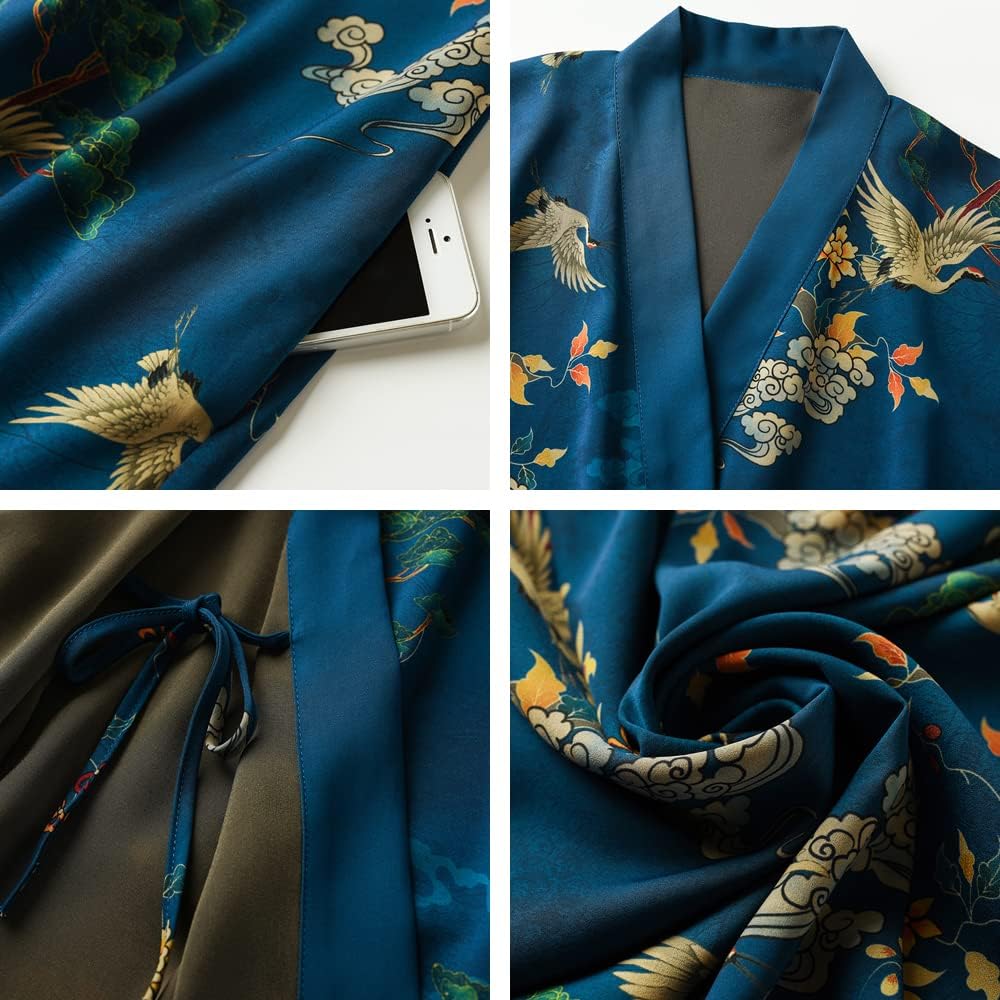 Ledamon Women's Kimono Short Robe for Women - Pocket Floral Bathrobe Nightgown - Image 3