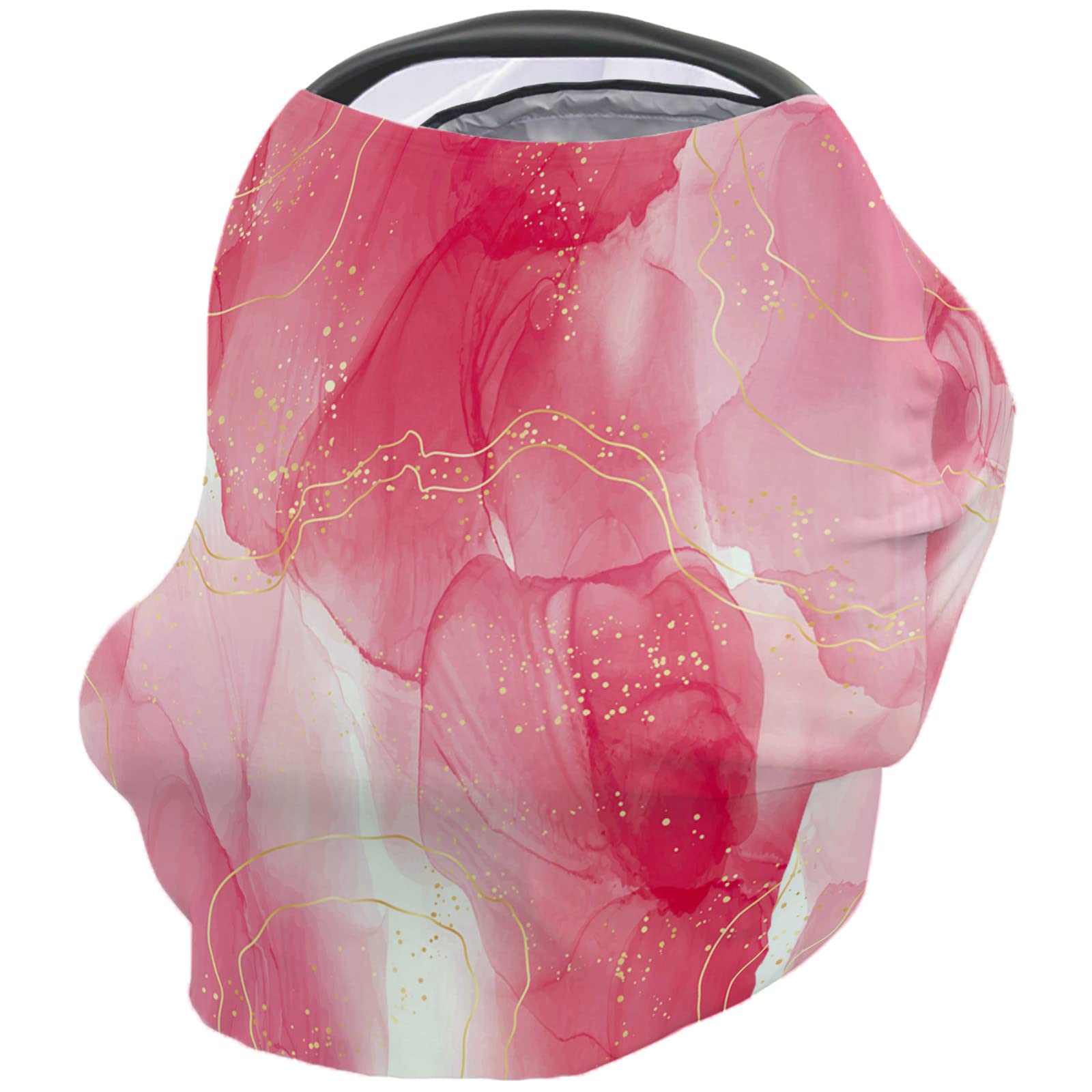 Nursing Cover for Breastfeeding Scarf, Red Marble Texture Gold Line Overlap Gradient Baby Car Covers Super Soft Multi Use for Canopy Shopping Cart Cover Blanket Stroller Cover