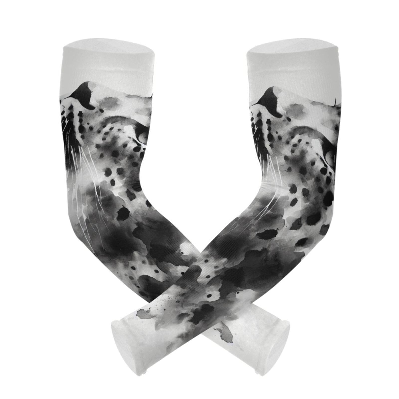 PaChyLuu Black and White UV Sun Protection Arm Sleeves Cooling Compression Arm Sleeves with Thumb Hole for Men Women Golf Volleyball