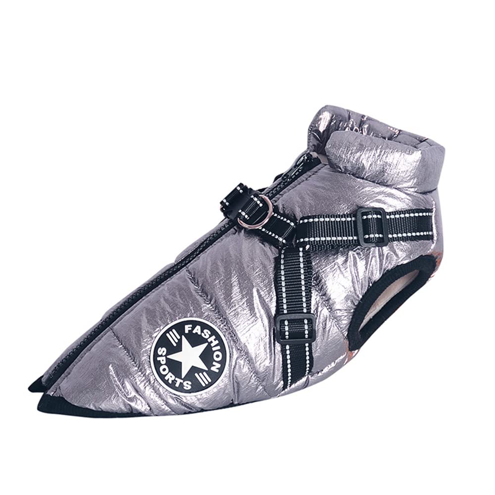 Silver 3XL Dog Coat, Warm & Soft Waterproof Dog Vest with Harness for Winter — image 1