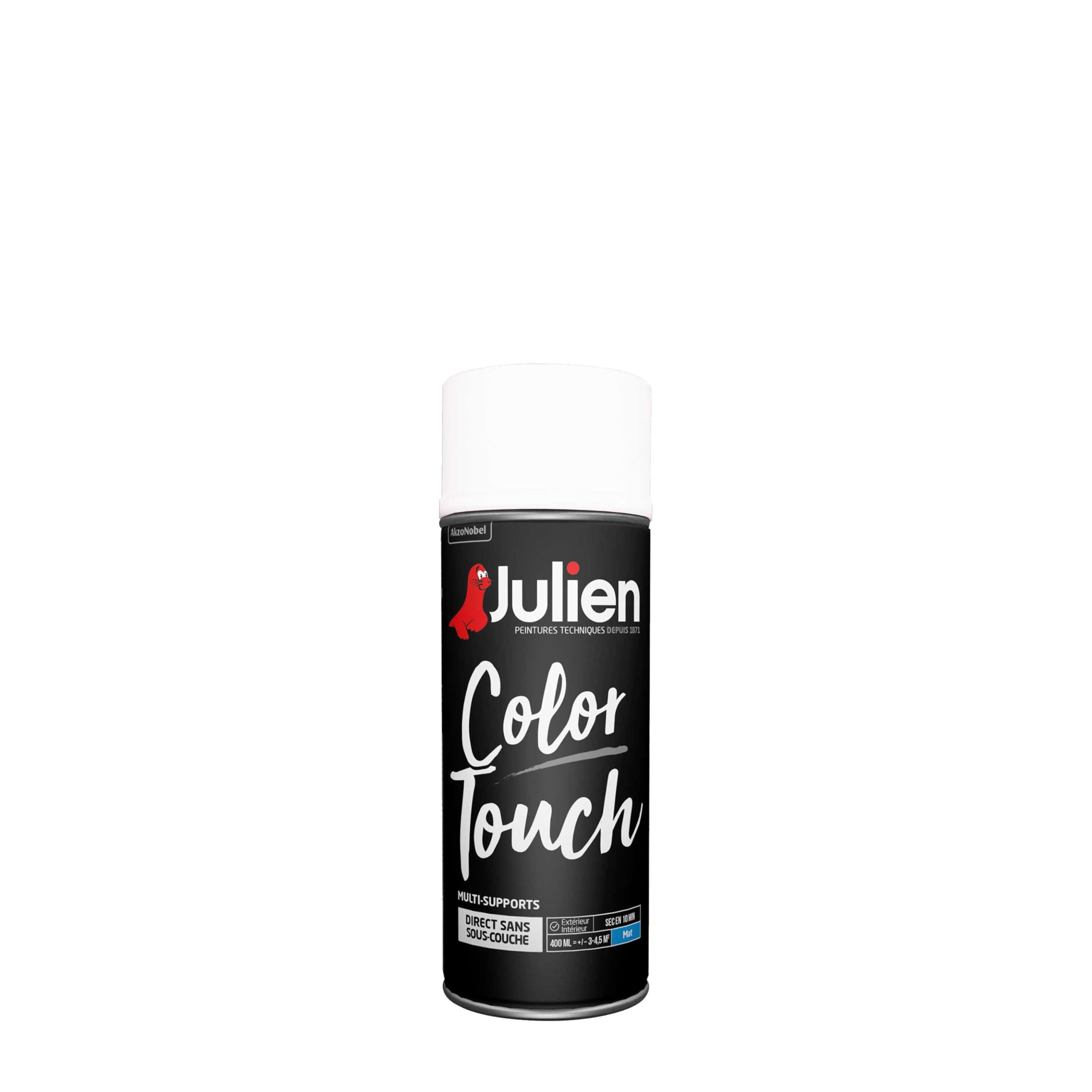 Peinture aérosol Julien color touch blanc neige mat 400ml pour l'intérieur et l'extérieur