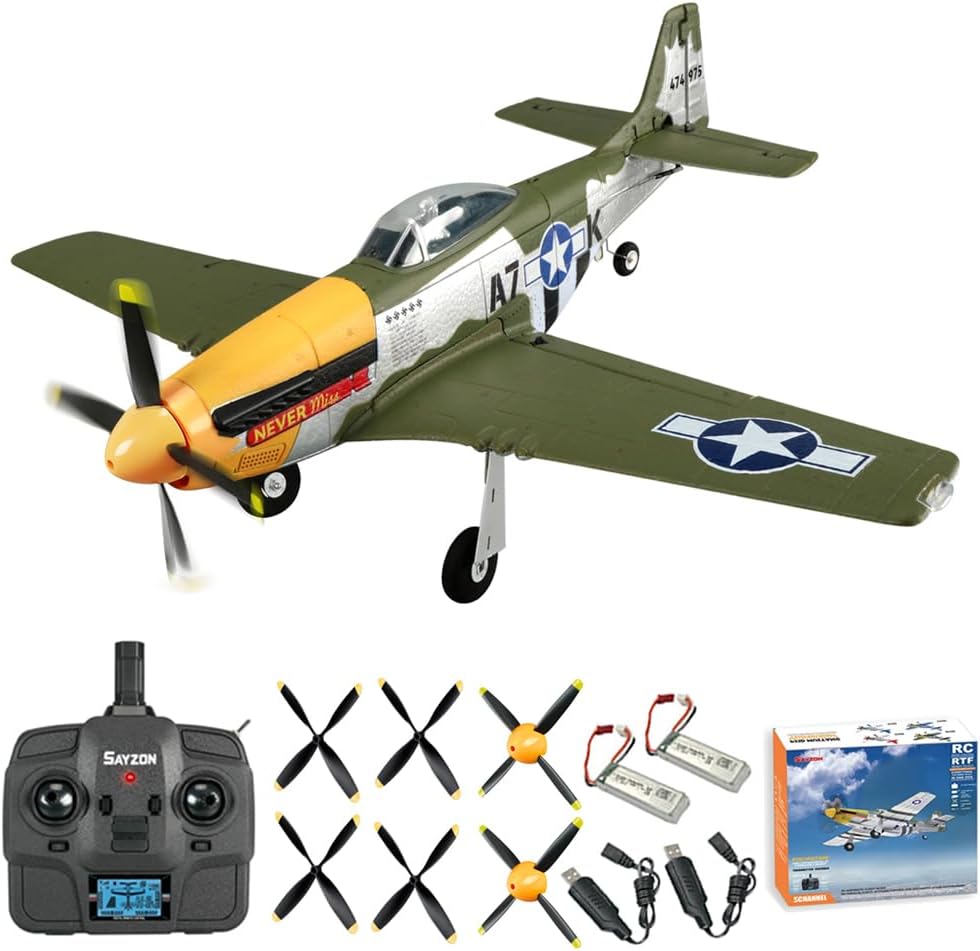 RC Airplane 3D/6G 5CH 1406 Brushless P51D Mustang RC Plane 510mm Wingspan 2.4GHz Stunt Radio RC Planes for Adult Beginners with Spare Battery and Propeller(Regular Version -2 Batteries)