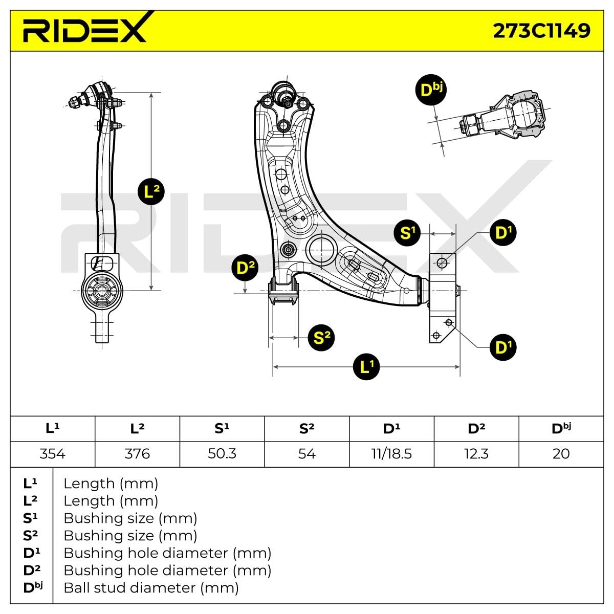 RIDEX 273C1149 Barra oscilante de suspensión de ruedas Delantero Derecha con rótula de suspensión/carga con apoyo de caucho Compatible con VW Passat B7 Variant 365