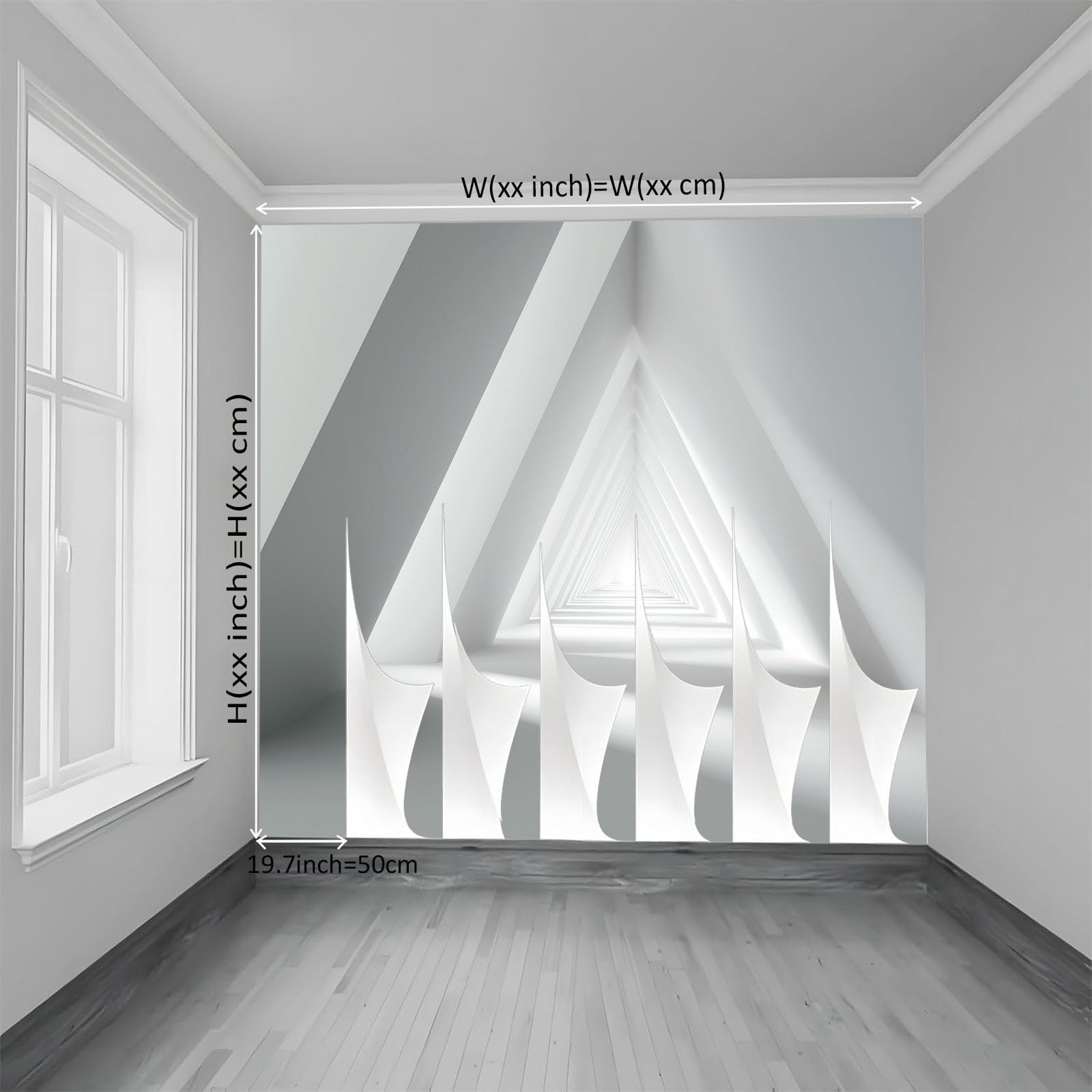 Panoramiczna tapeta 350 x 256 cm (szer. x wys.), włóknina ścienna abstrakcyjna geometryczna trójkąty - do salonu pokoju dziecięcego i kremowa dekoracja ścienna