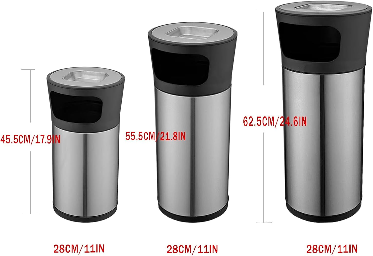 Standing Ashtray Outdoor, Stainless Steel Cigarette Butt Disposal Devic, Commercial Smokers Ash Tray Container Suitable for Patios, Gardens Ect(62.5cm/24.6inA)