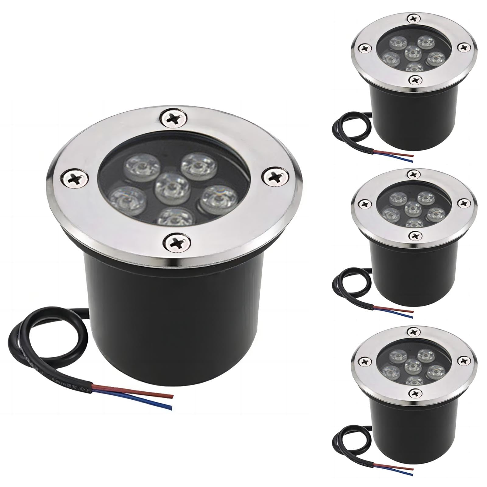 Lampy podłogowe LED zasilane prądem sieciowym, oświetlenie zewnętrzne, 6 W, 12 V, 24 V, IP67, wodoszczelne, niskie napięcie, do ogrodu, na podjazd, taras, 4 sztuki (zimna biel)
