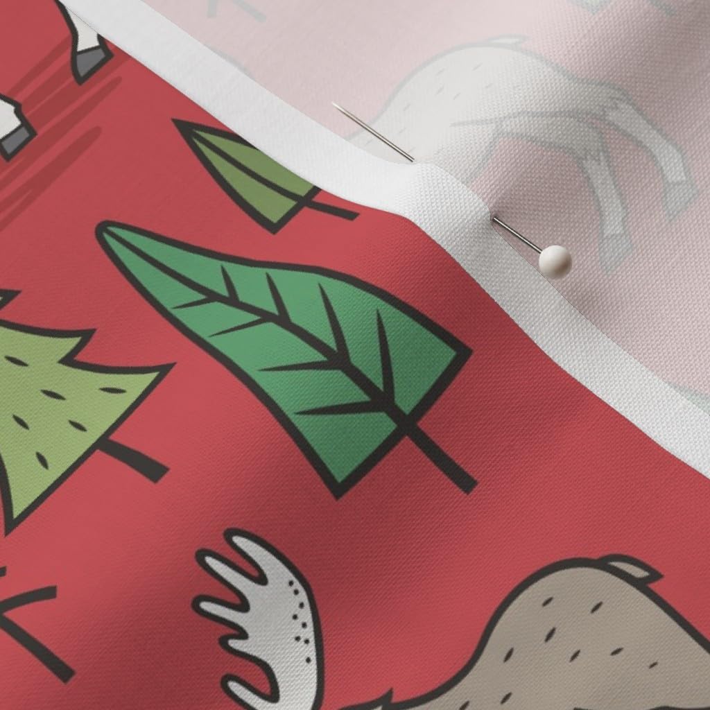 Spoonflower Fabric - Forest Woodland Moose Trees Red Fall Autumn Christmas Printed on Petal Signature Cotton Fabric by The Yard - Sewing Quilting Apparel Crafts Decor