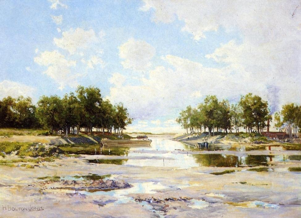 Peinture moderne Entrée à marée basse Hugh Bolton Jones sur toile de lin