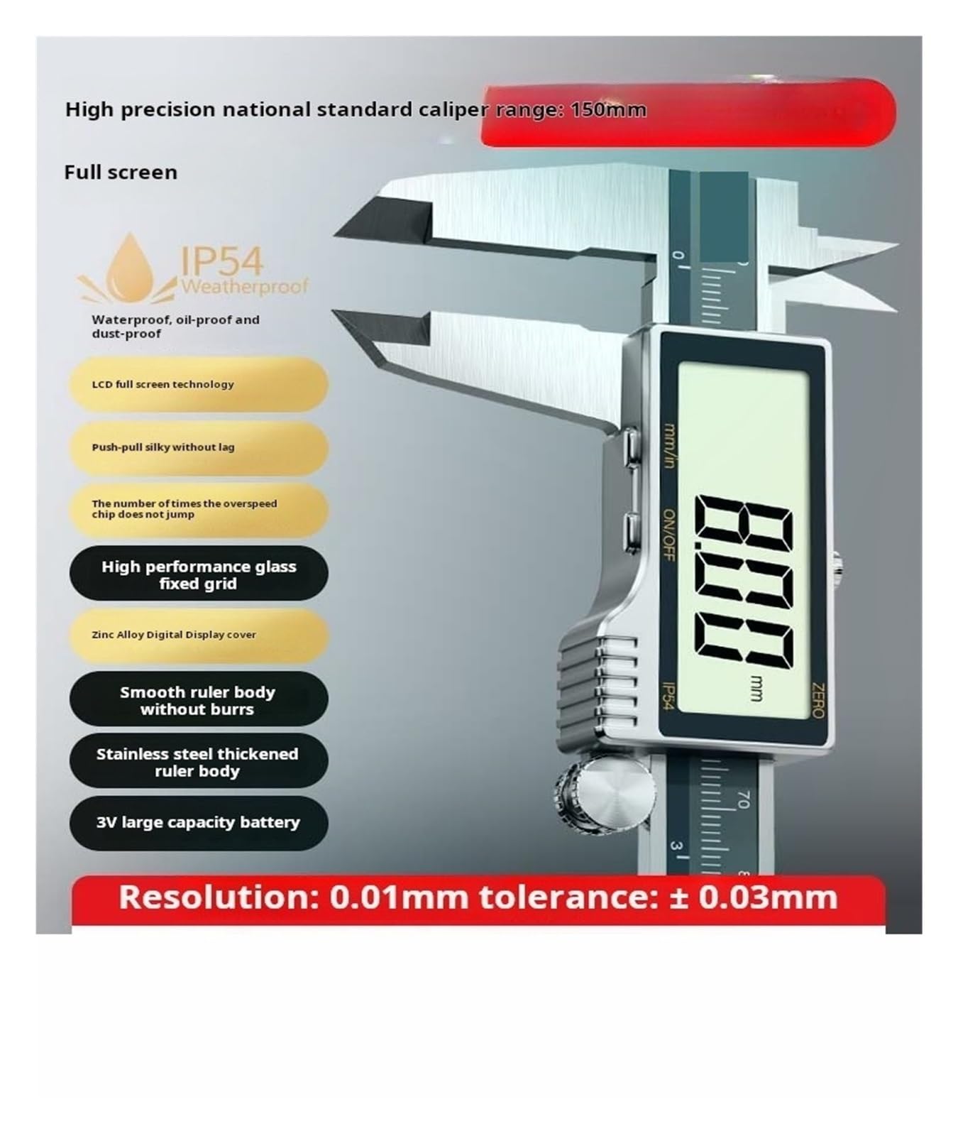 Calibradores Vernier con pantalla Digital electrónica IP54 totalmente metálicos, herramienta de medición calibre completa HD acero inoxidable 0-150/200/300mm, Servicio pesado(0-150mm)