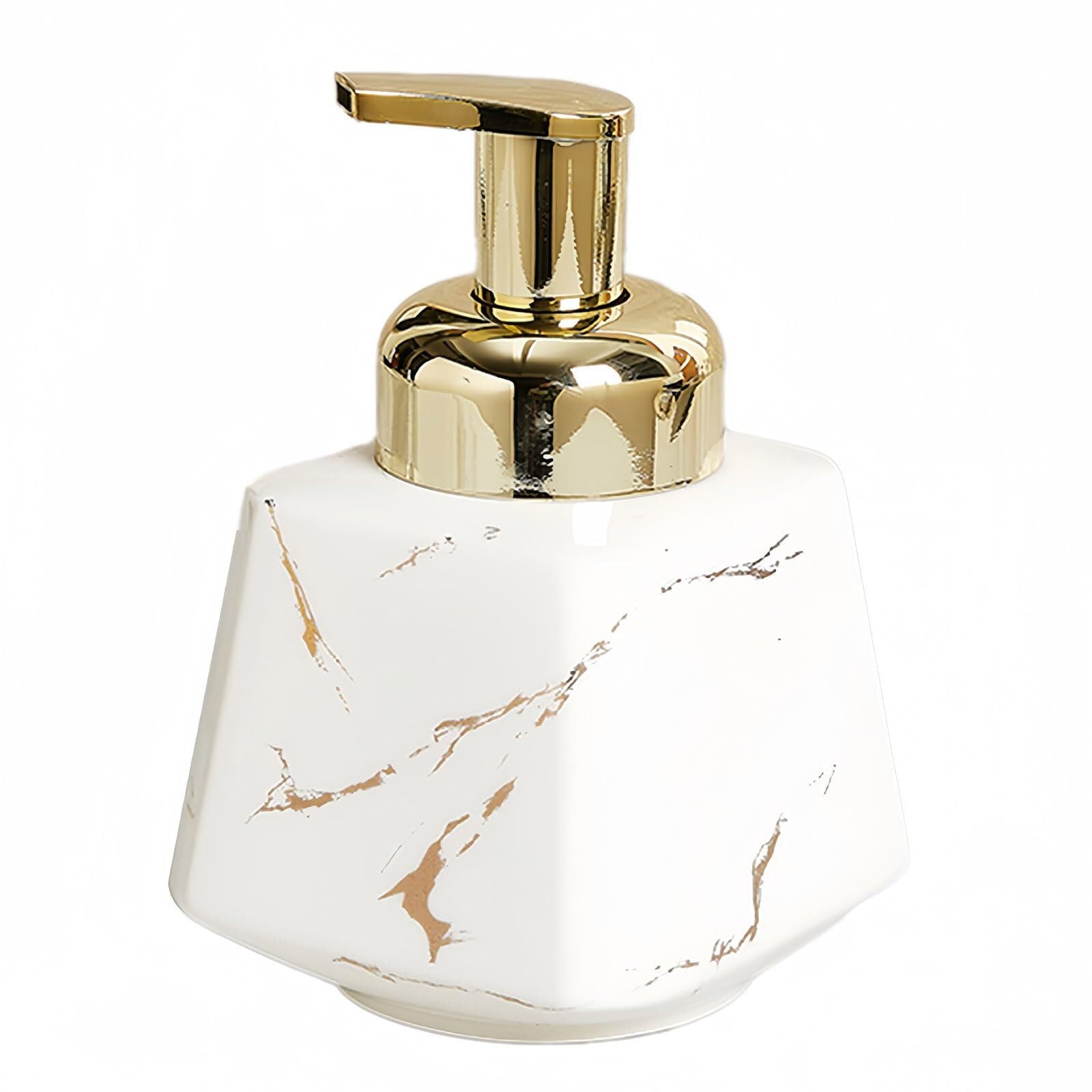 Qyleee White Hand Marble Ceramic Foaming Bottle Foam With Gold Pump Hand Bottles For Barthroom Kitchen Dish For Bathroom(White)