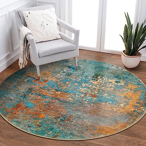 Lahome Modern Abstract Round Rug 3Ft - Colorful 3x3 Circle Rug Non Slip Kitchen Rugs Washable Front Door Mat, Contemporary Indoor Throw Small Carpet for Bedroom Entryway Foyer Sink