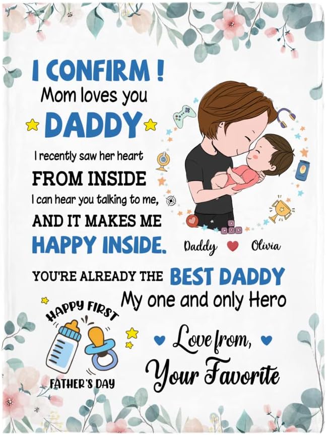 Gossby Personalized Custom Blanket (Dad and Baby) I Confirm Mom Loves You Daddy Custom Dad Blanket, Happy Father's Day Dad, Bed Blanket Personalized, Blanket with Dad Birthday Gifts from Daughter Son