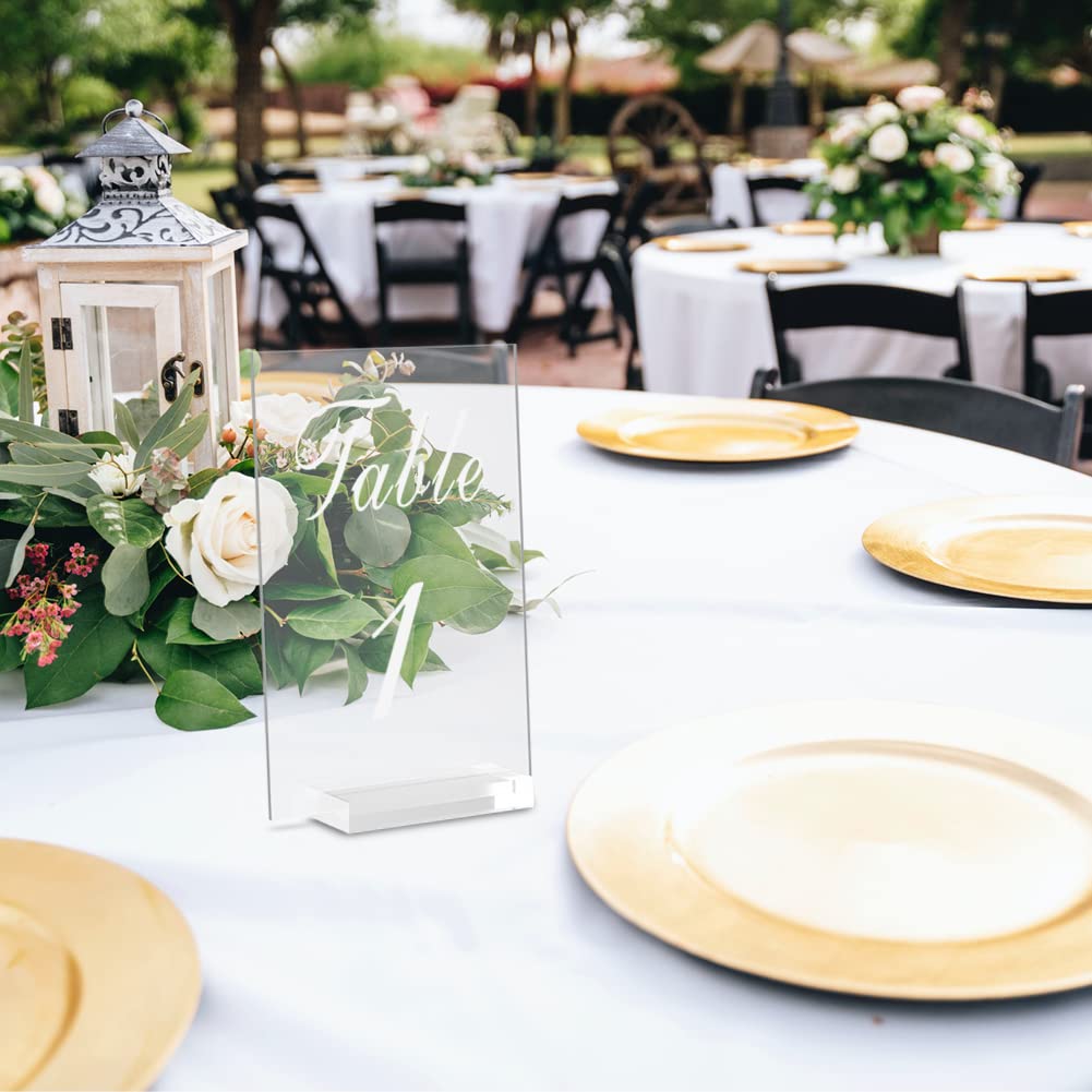 Lot de 20 supports de numéro de table de mariage en acrylique transparent de 10,2 x 15,2 cm avec base pour réception de mariage, fête de mariage, dîners, fête, anniversaire, événement
