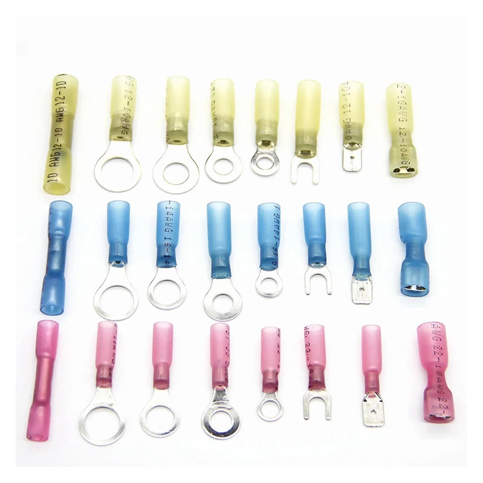 ICXLPMC 120PCS Electrical Wire Butt Connectors Heat Shrink Crimp Spade Terminals Insulated Ring Terminals 10-26AWG