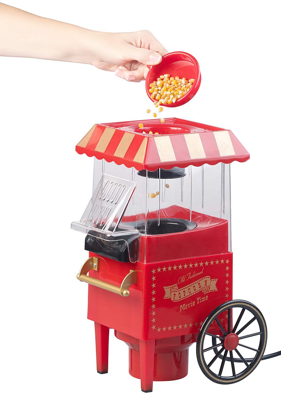 Rosenstein & Söhne Máquinas de palomitas - máquina para hacer palomitas: Máquina de palomitas de maíz de aire caliente, Miniatura de carro de estilo, Plato de medición (hacer en casa, aceite)