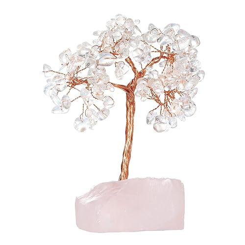 Xmecyino Árbol de cristal de cuarzo rosa envuelto en base de ágata natural decoración de escritorio de oficina en casa árbol de piedras preciosas de