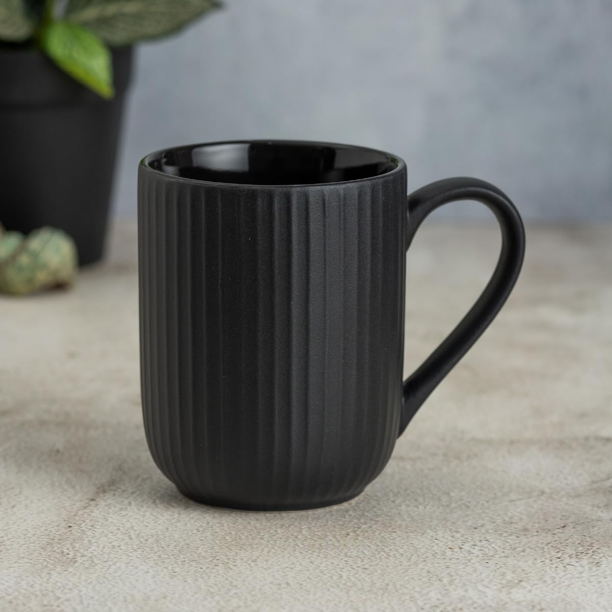 clay craft fine ceramic linea microwave safe coffee & milk mug, 360ml, 1 piece, black, mug for coffee, ideal for gifting, perfect for home & office