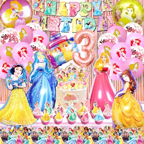 Kit de décoration d'anniversaire 3 ans, motif princesse, 53 pièces, ballons et accessoires de fête