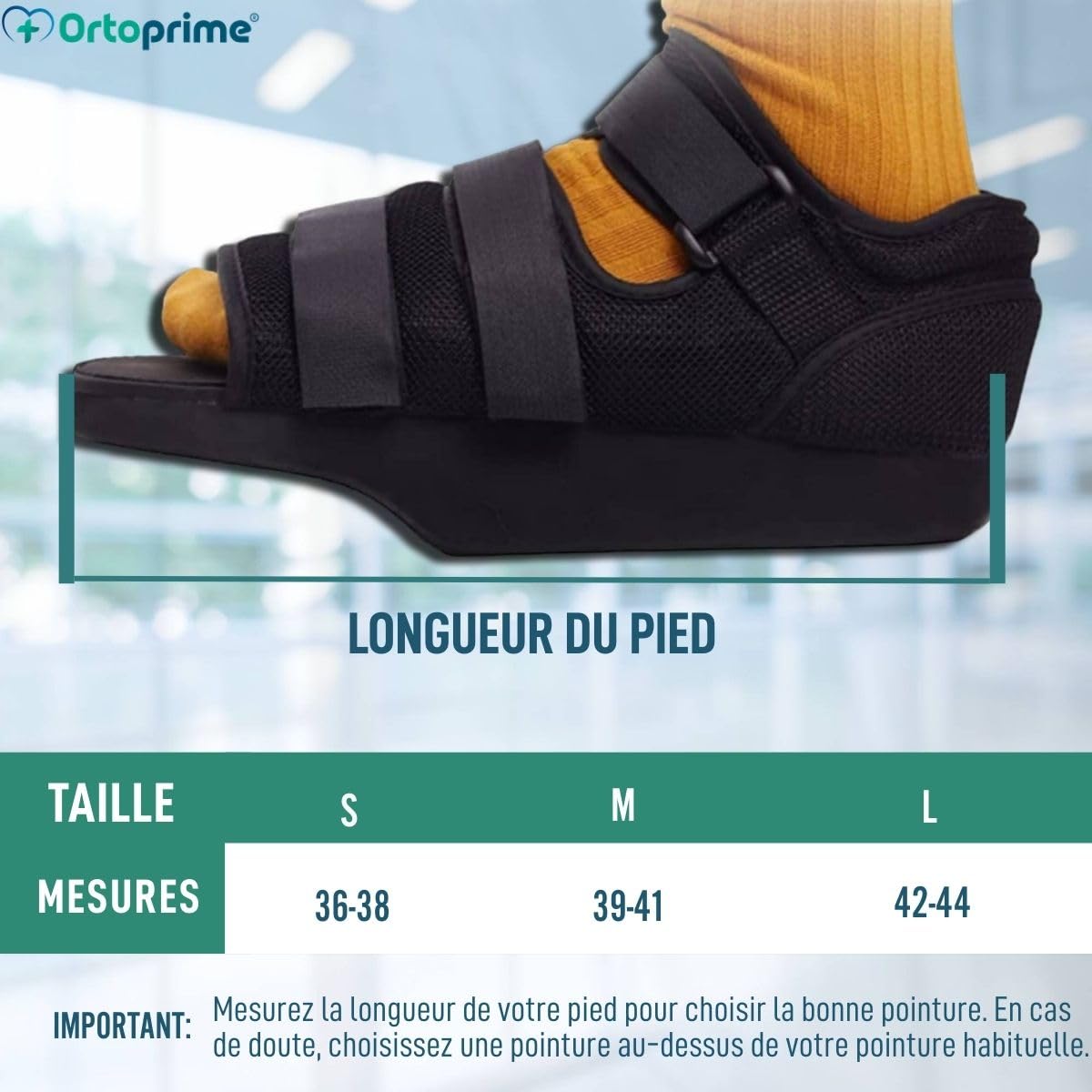 OrtoPrime Chaussure postopératoire au talon réglable - Chaussures orthopédiques pour opération du pied - Chaussure bilatérale post-chirurgicale (taille L (42-44)