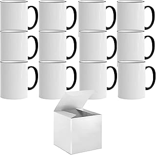 Set of 12 11 oz. Ceramic Sublimation Mugs - Rim and Handle - BLACK - Professional Grade Sublimation Mug- Sublimation Series - With Individual White Gift Boxes