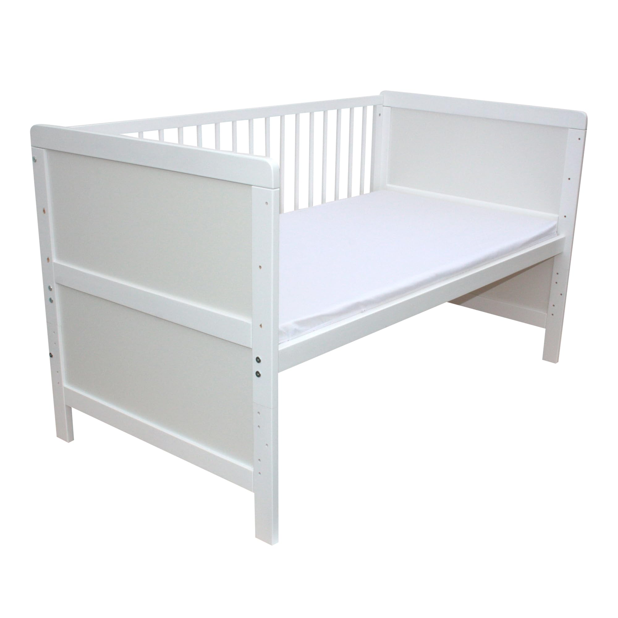 Kinderbett Juniorbett Beistellbett Wiege 140 x 70cm 4in1 mit Matratze weiß