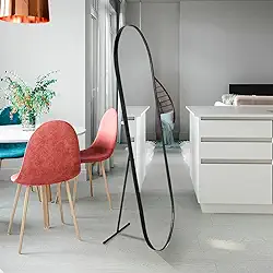 Espelho Orgânico Pílula 150x50 Estilo Pinterest com Suporte de Chão Moldura em Couro Gelo para Quarto Sala Banheiro